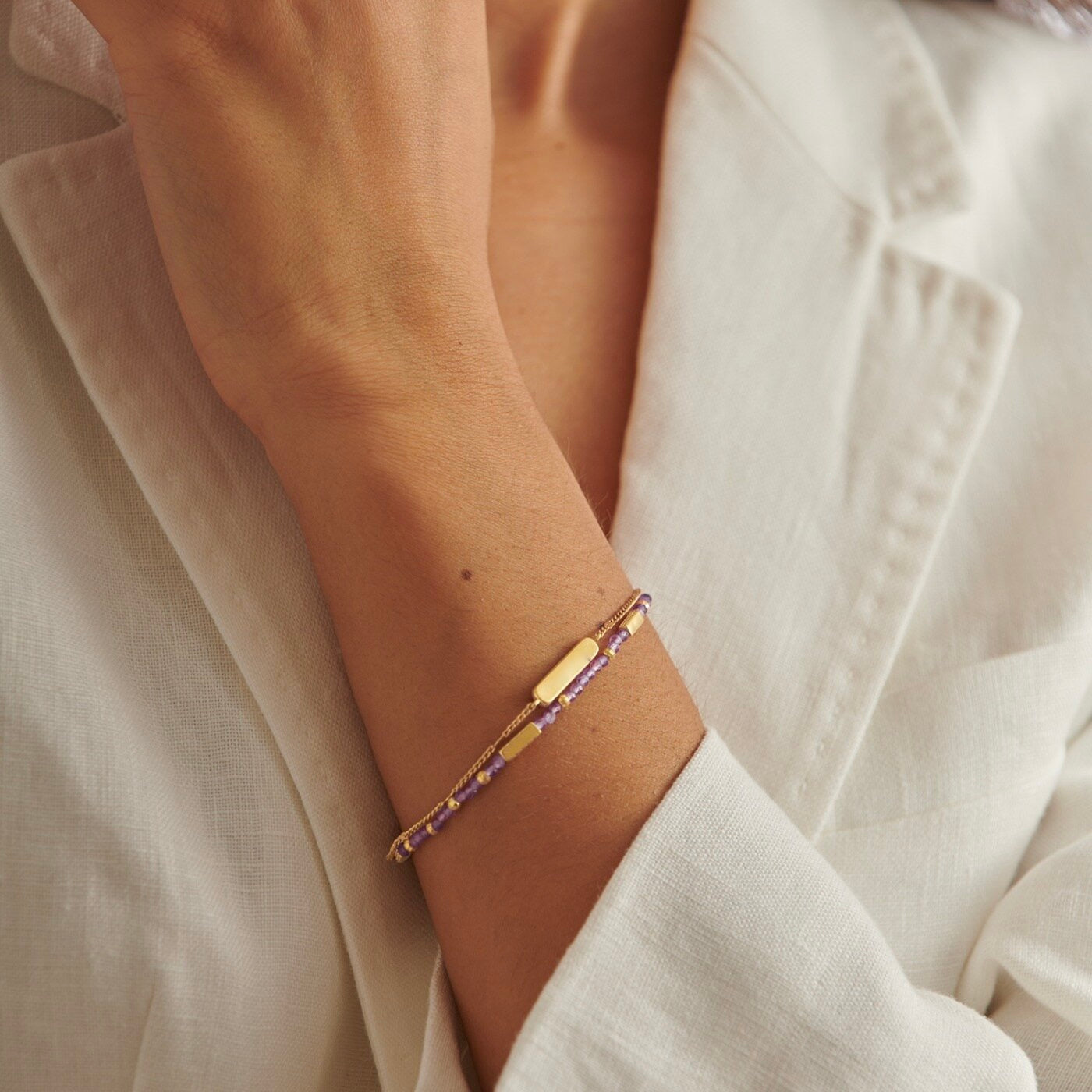 Katie Loxton Waterproof Jewellery - February - Gold Birthstone Double Strand Bracelet