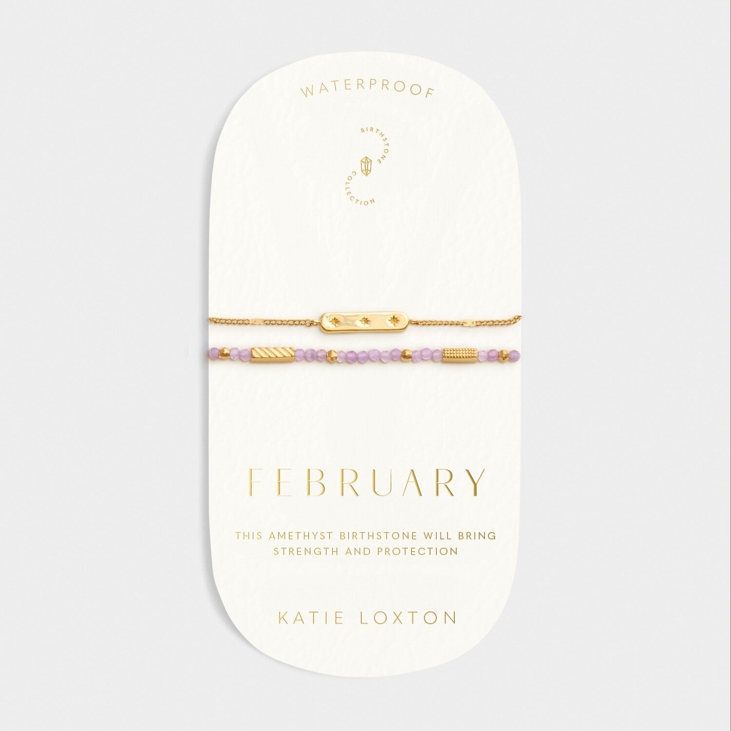 Katie Loxton Waterproof Jewellery - February - Gold Birthstone Double Strand Bracelet