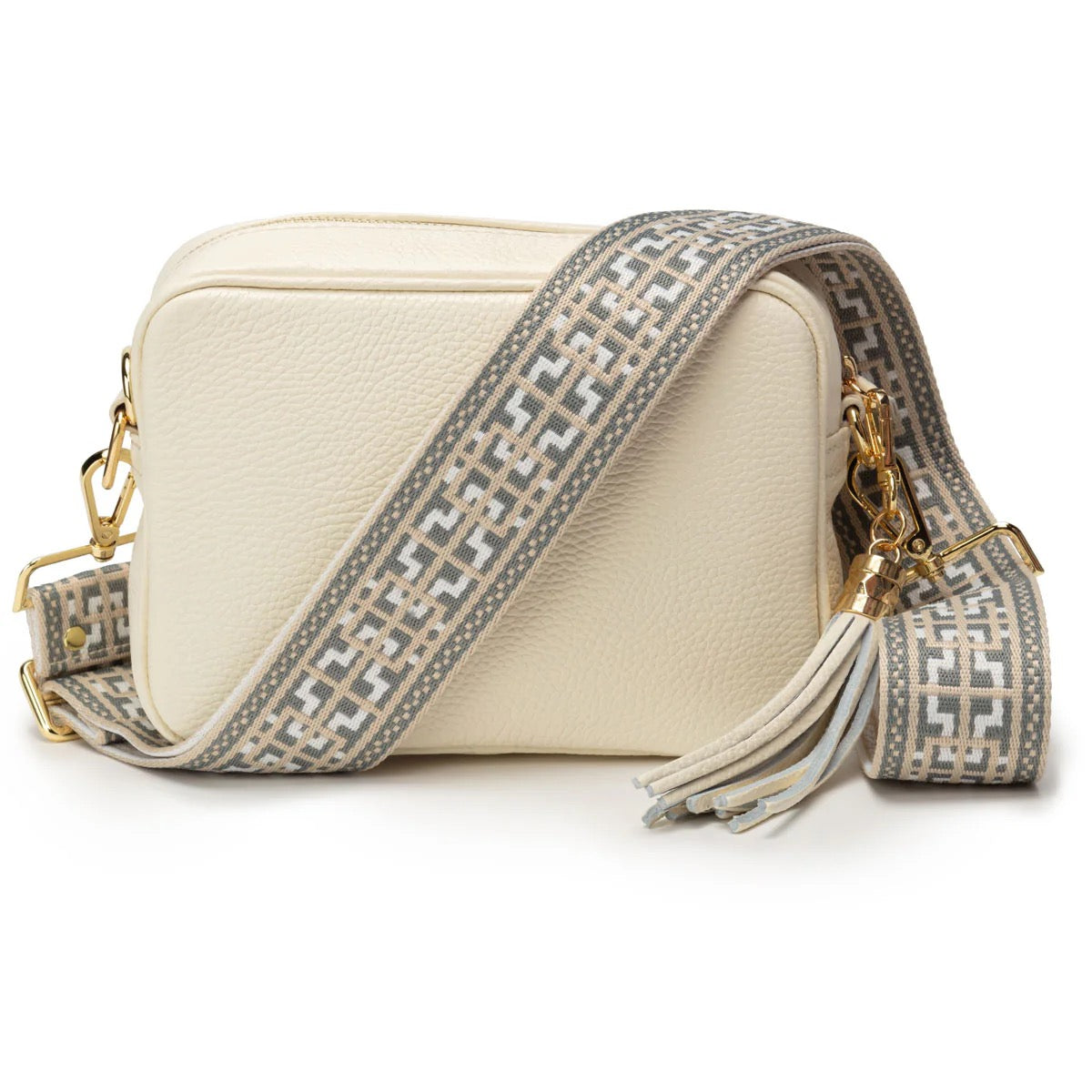 Elie Beaumont Designer GREY TAPESTRY Adjustable Crossbody Bag Strap (GOLD Fittings)