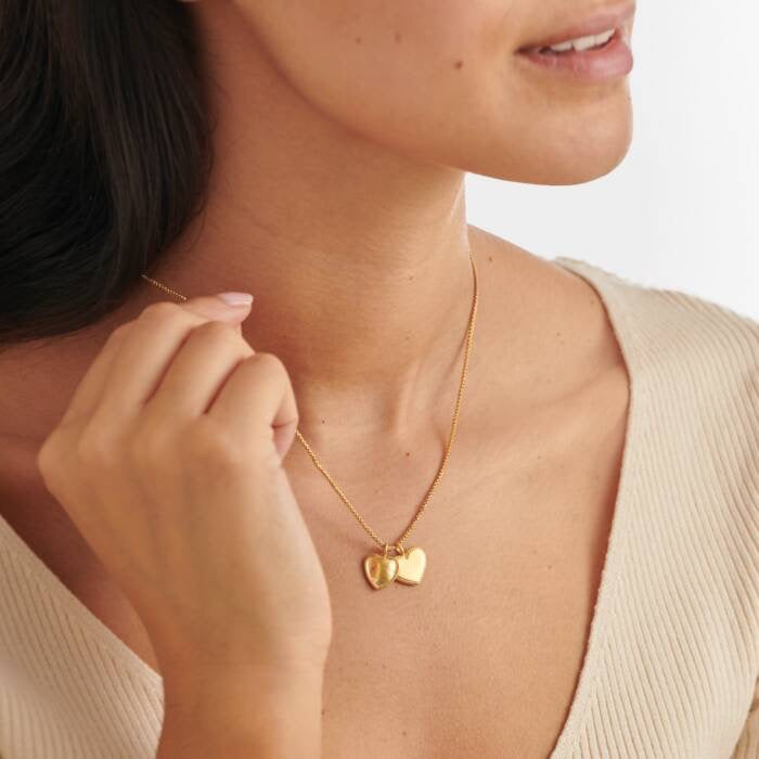 Katie Loxton Waterproof Jewellery - Mothers Day - Gold Double Heart Charm Necklace