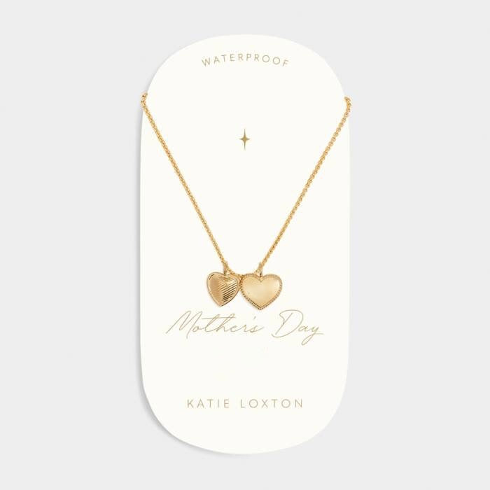 Katie Loxton Waterproof Jewellery - Mothers Day - Gold Double Heart Charm Necklace