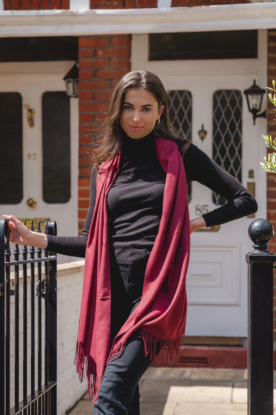 Park Lane - Celine Plain Scarf/Pashmina with Fringe Edging - Berry