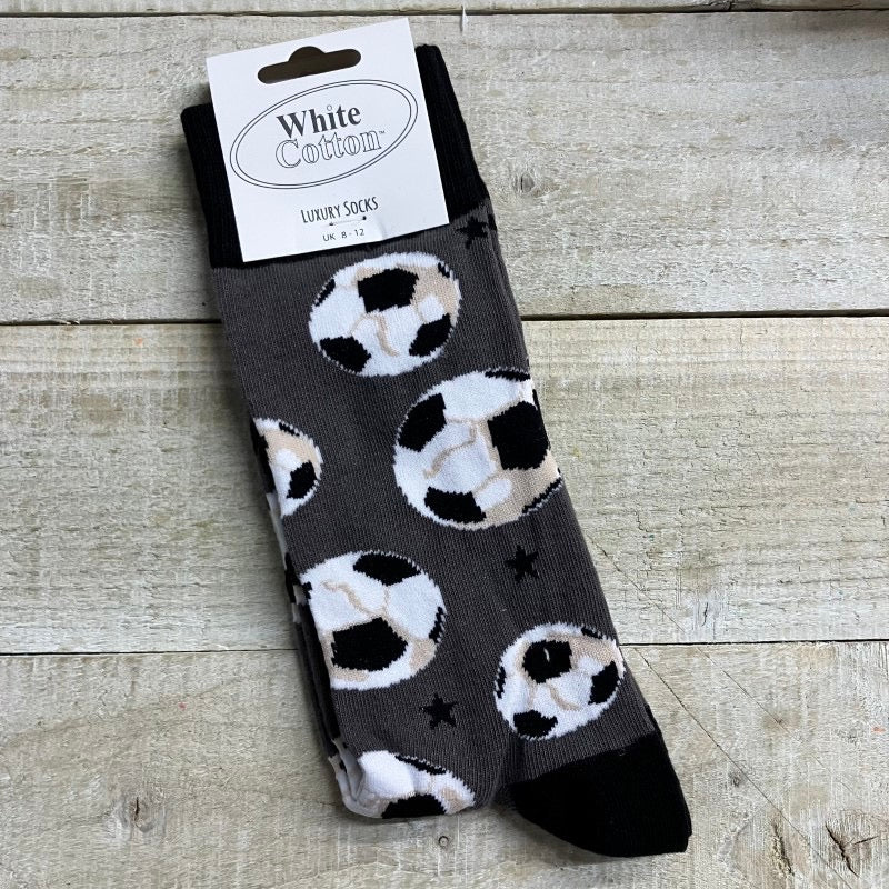 White Cotton Mens Ankle Socks - Football - Grey