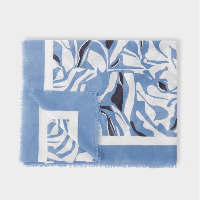 Katie Loxton Blue Blossom Printed Foil Scarf - Blue, White & Silver