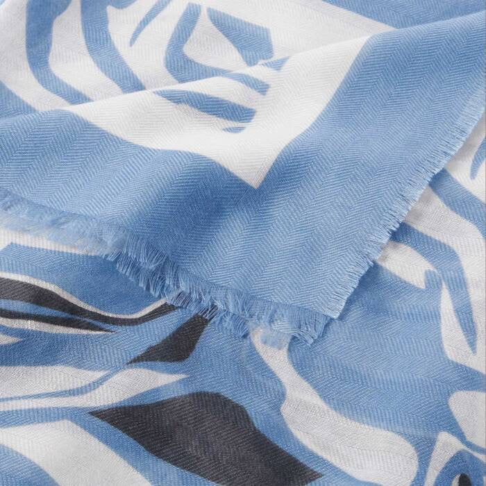 Katie Loxton Blue Blossom Printed Foil Scarf - Blue, White & Silver
