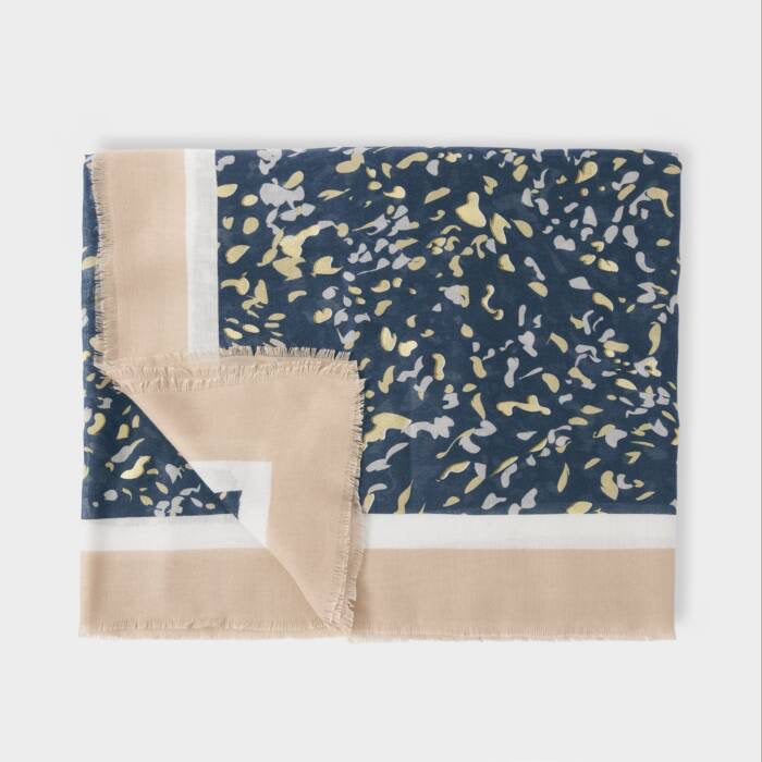 Katie Loxton Terrazzo Printed Foil Scarf -Navy, Light Taupe & Gold