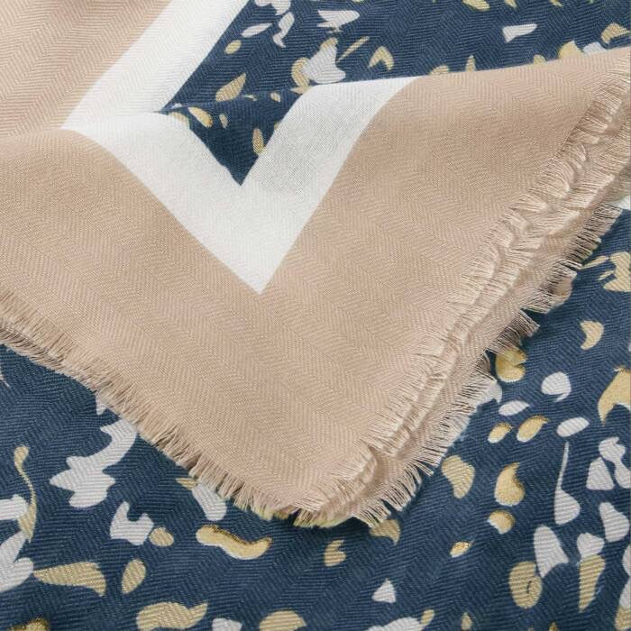 Katie Loxton Terrazzo Printed Foil Scarf -Navy, Light Taupe & Gold