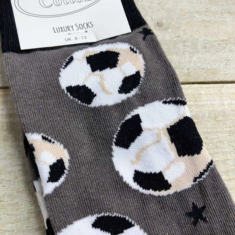 White Cotton Mens Ankle Socks - Football - Grey