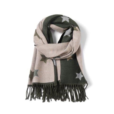 Olive Green/Ecru - New Stars - Reversible Cosy Tassel Scarf