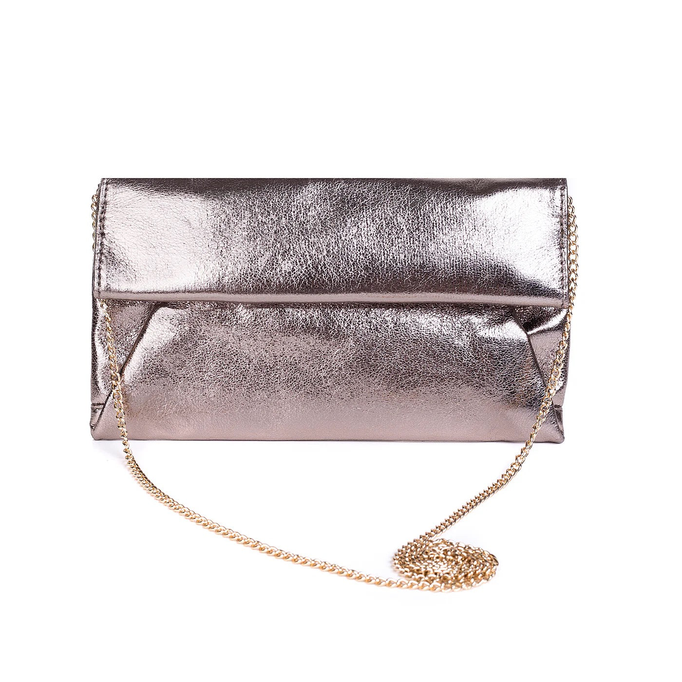 Pewter Envelope Handbag with Gold Chain Strap - Accessories By Park Lane