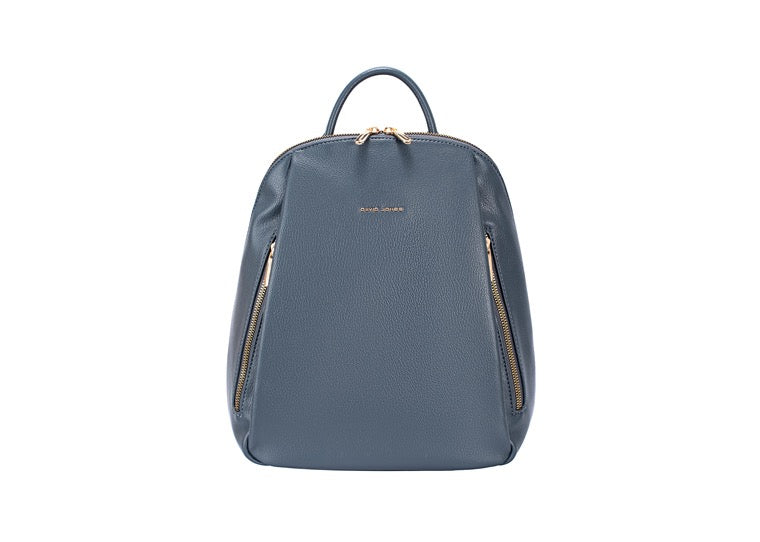 David Jones (NVCM7165) Double Zip Front Faux Leather Medium Backpack - Bering Sea Blue