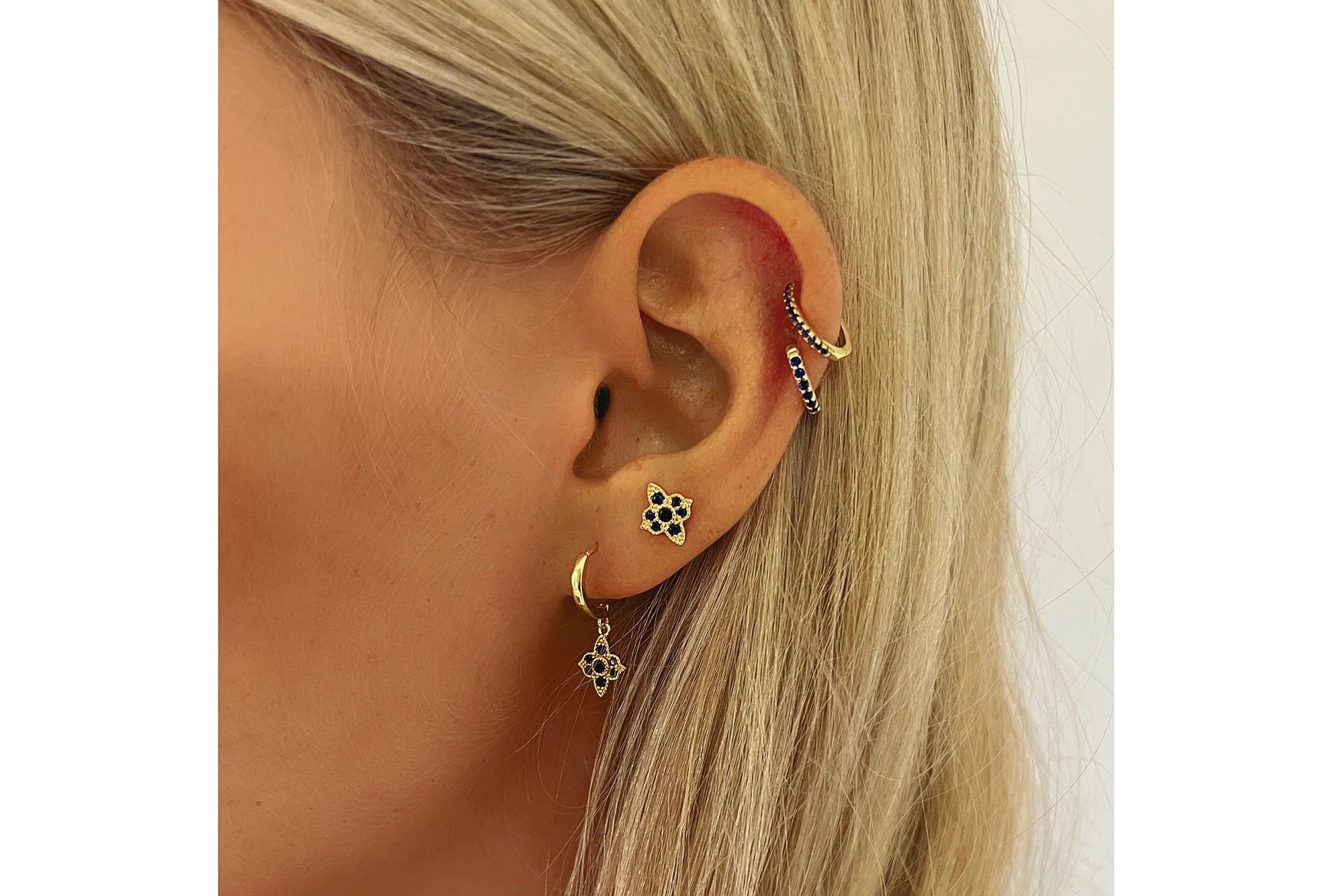 Boho Betty Takia Filigree Blue Sapphire Crystal Gold Stud Earrings