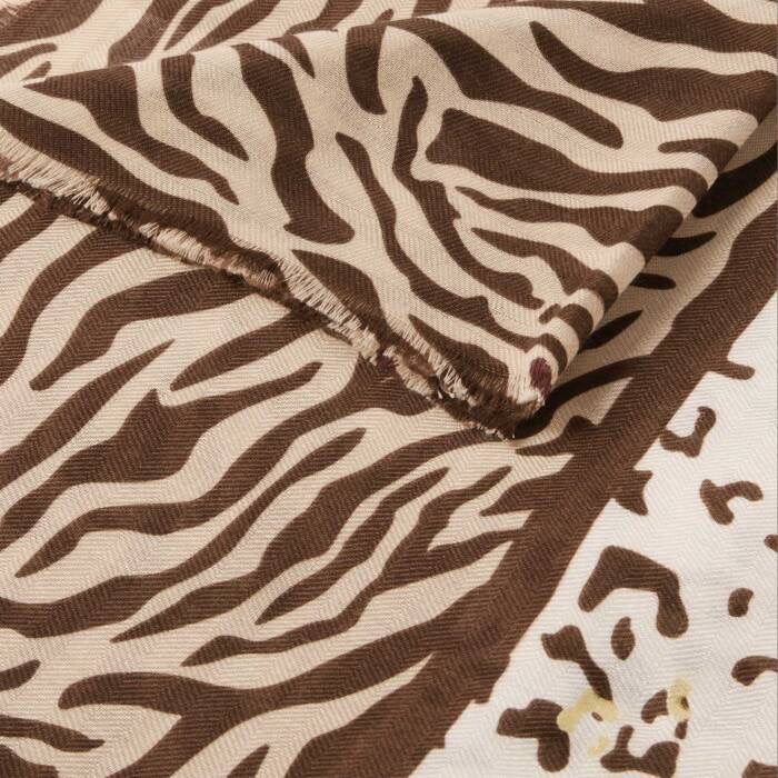 Katie Loxton Animal Printed Foil Scarf -Chocolate, Ecru & Gold
