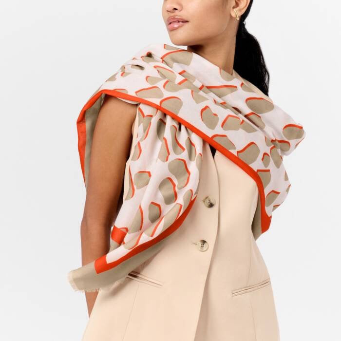 Katie Loxton Dalmatian Printed Scarf - Ecru, Orange & Light Taupe