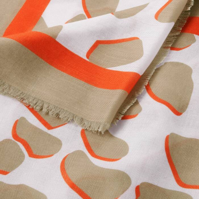 Katie Loxton Dalmatian Printed Scarf - Ecru, Orange & Light Taupe