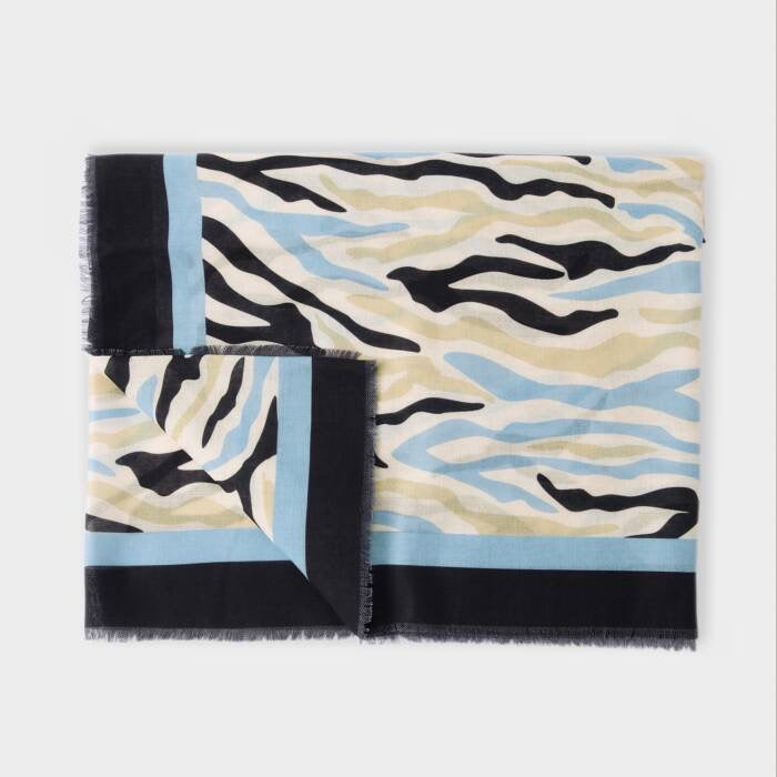 Katie Loxton Abstract Zebra Printed Scarf - Ecru, Blue & Black