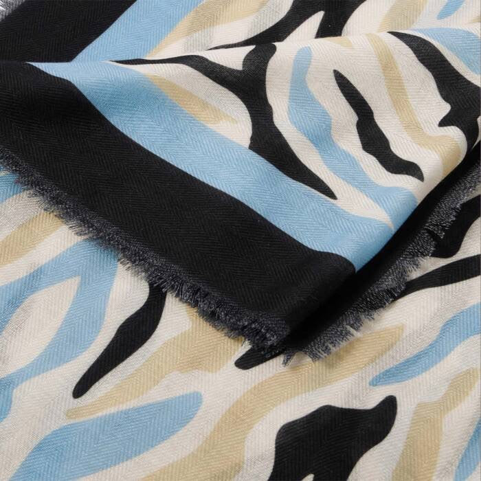 Katie Loxton Abstract Zebra Printed Scarf - Ecru, Blue & Black