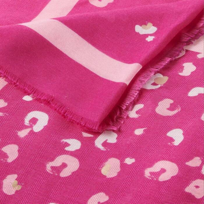 Katie Loxton Leopard Brush Stroke Printed Foil Scarf -Magenta, Off White & Rose Gold Foil