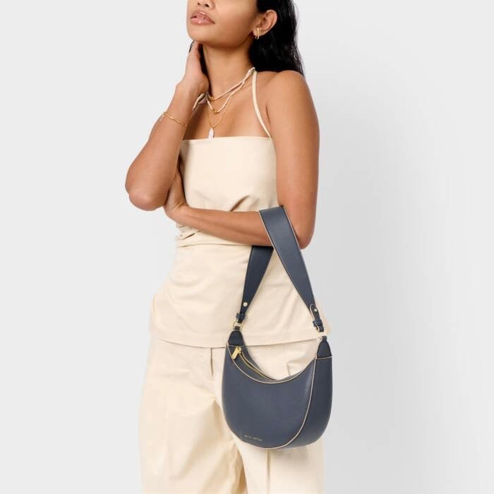 Katie Loxton Marni Small Half Moon Shoulder Handbag - Slate Blue/Ecru