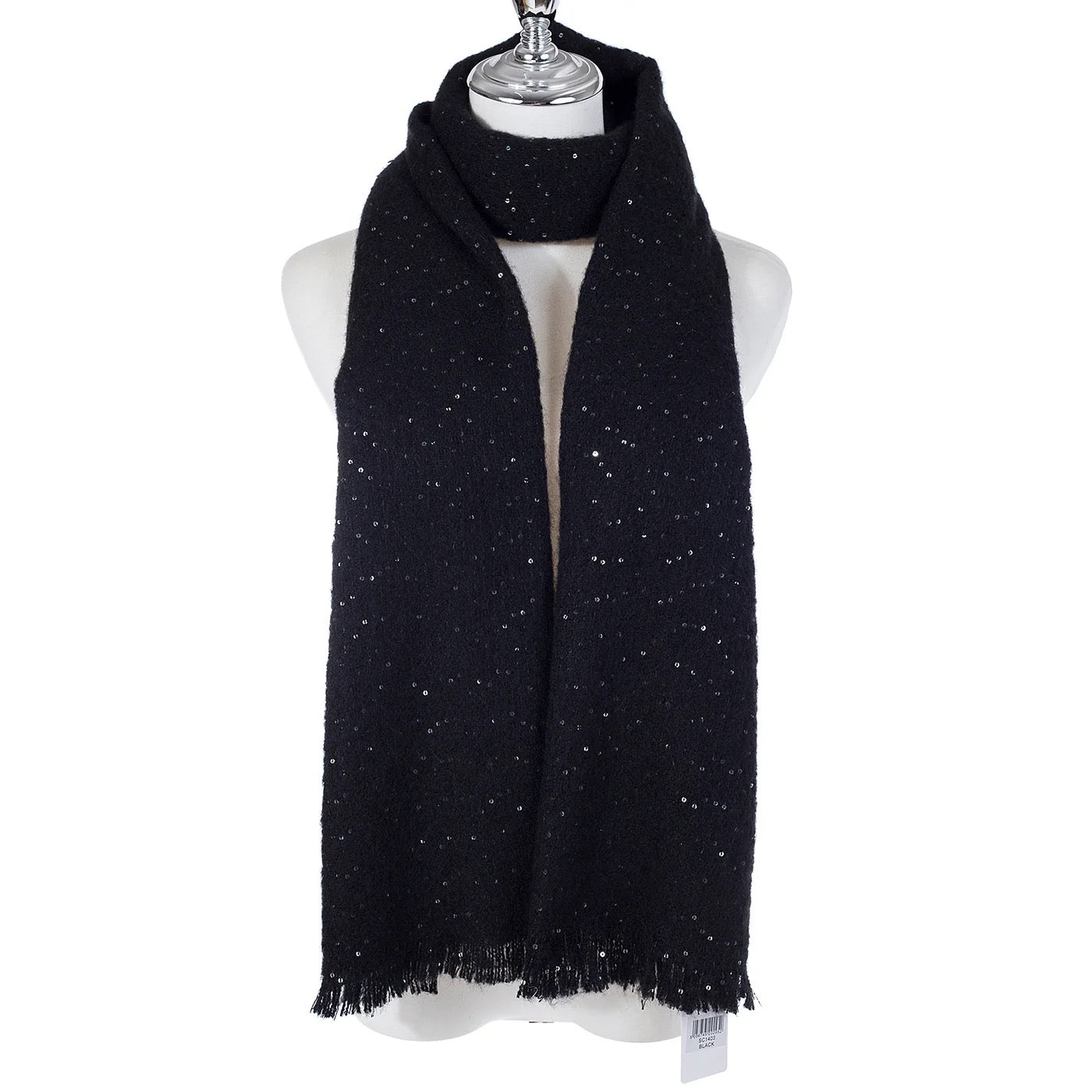 Park Lane Knitted Sequin Scarf - Black