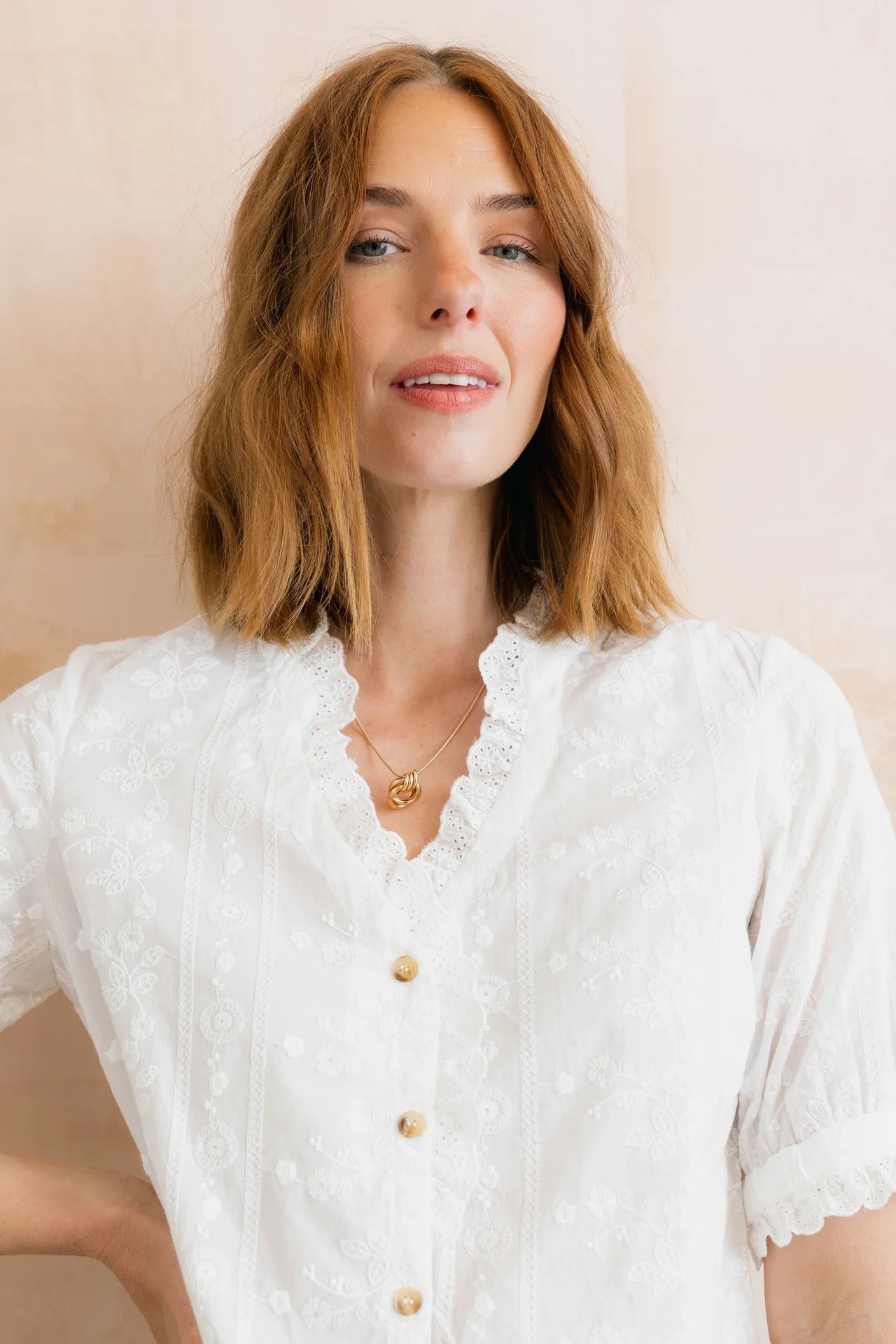 Wren Embroidered Cotton Frill Blouse - White - Lily & Me – Jolu
