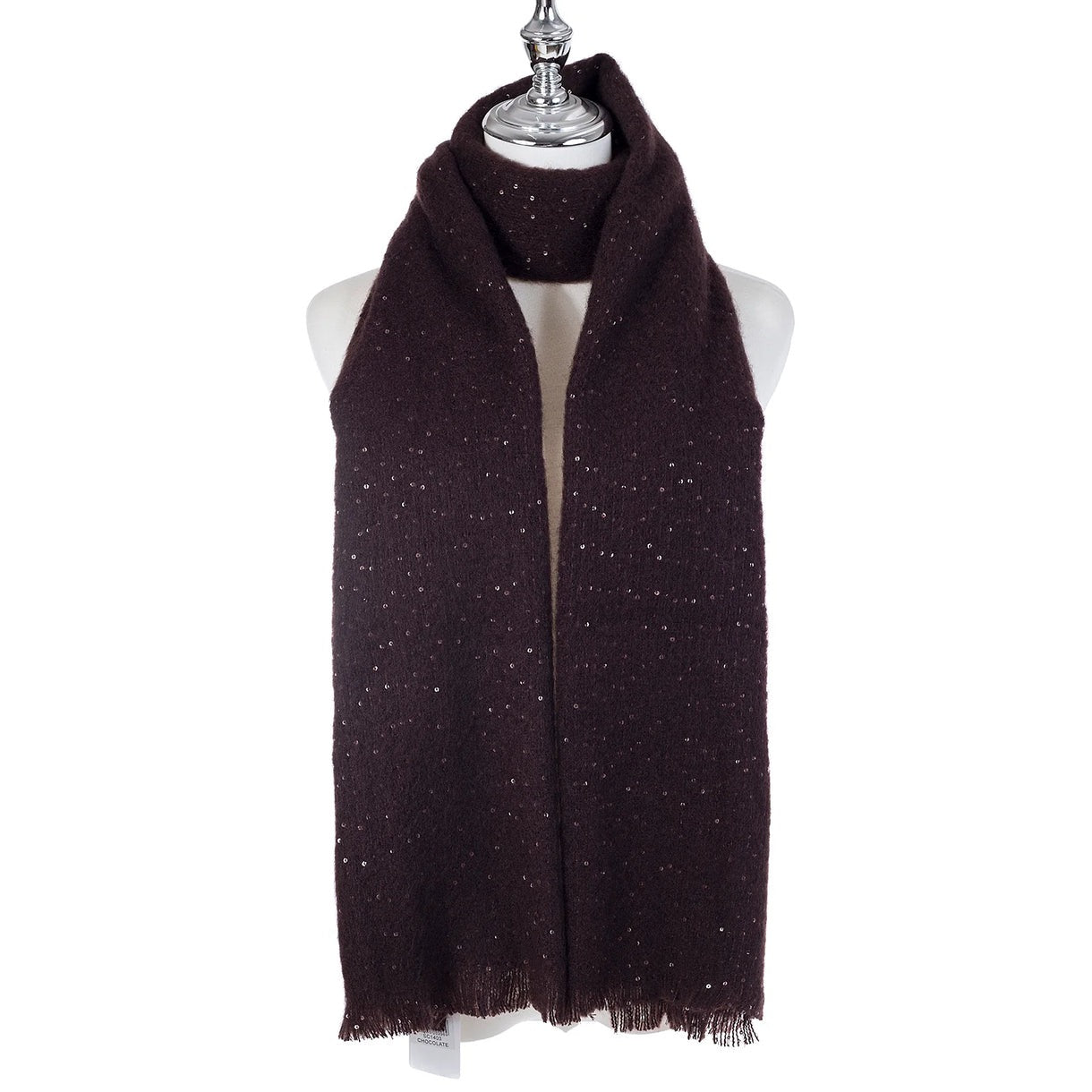 Park Lane Knitted Sequin Scarf - Chocolate