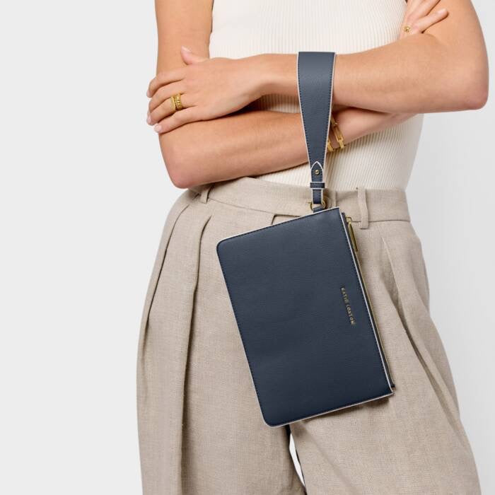 Katie Loxton Marni Wristlet Pouch - Slate Blue/Ecru