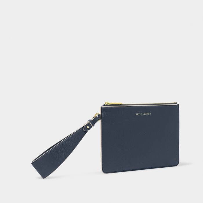 Katie Loxton Marni Wristlet Pouch - Slate Blue/Ecru
