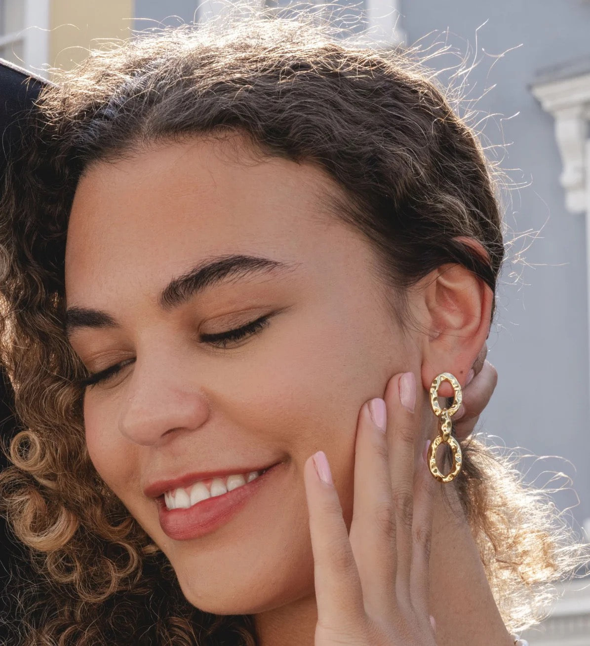 Park Lane Organic Statement Textured Open Link Dangly Gold Plated Earrings - Gold