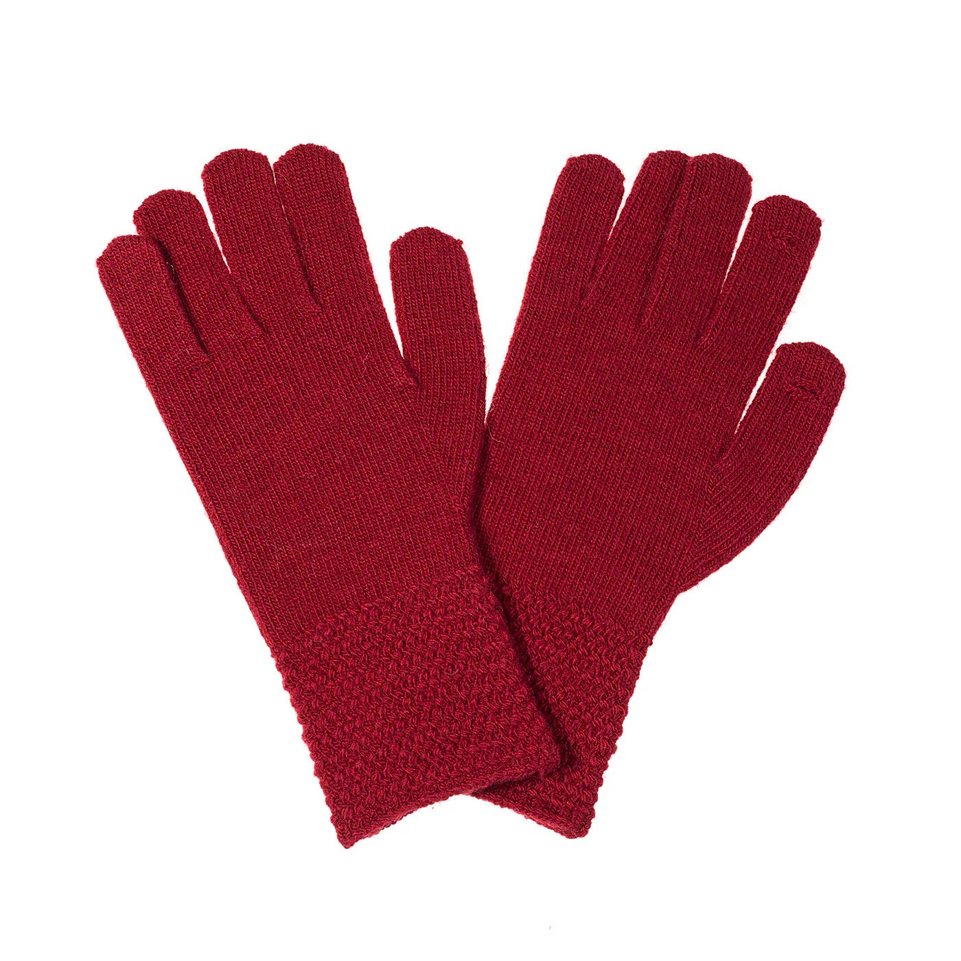 Park Lane Knitted Wool Crisscross Stitch Cuff Ladies Gloves- Cherry