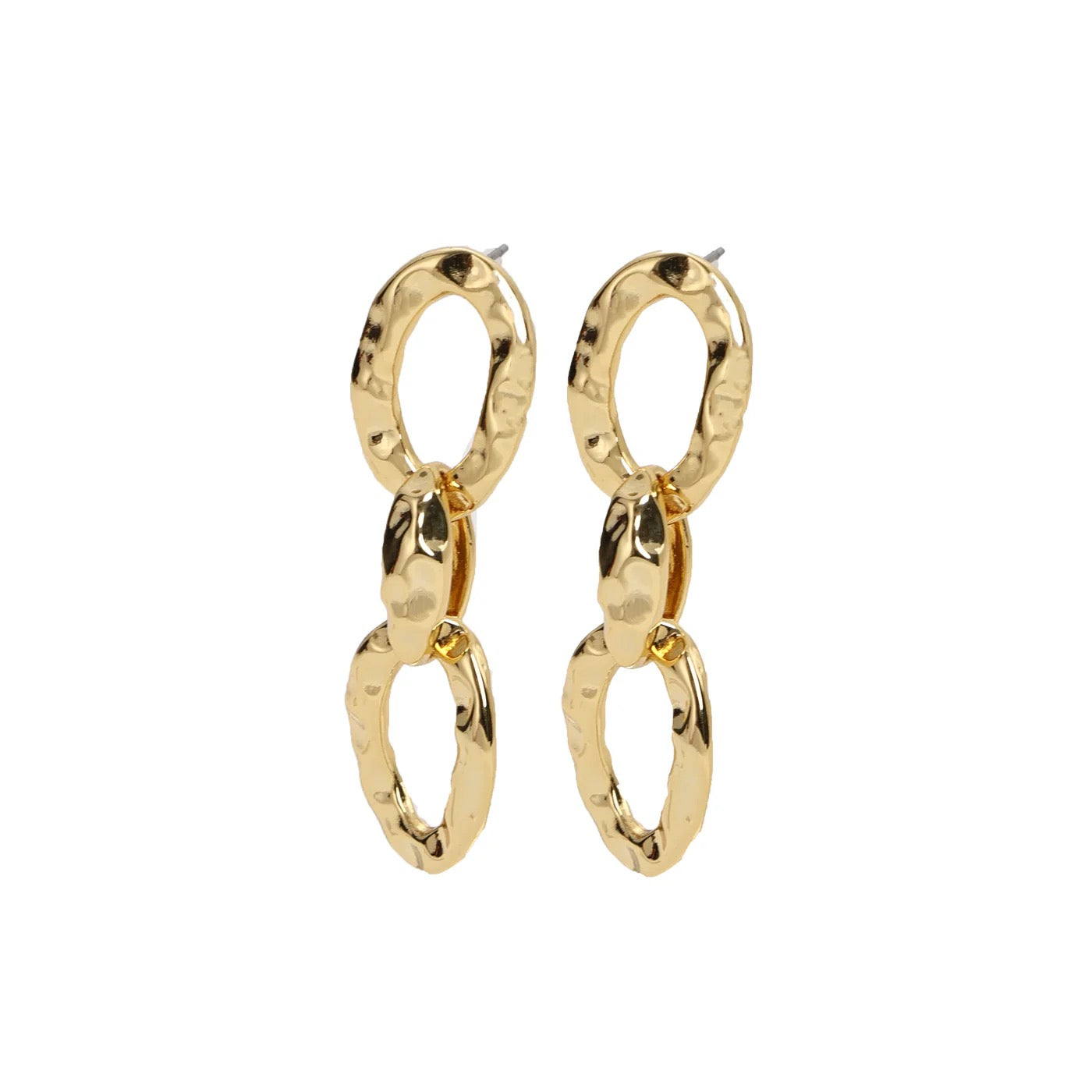 Park Lane Organic Statement Textured Open Link Dangly Gold Plated Earrings - Gold