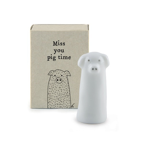 East of India Matchbox - Ceramic Tall Pig Ornament - Miss You Pig Time