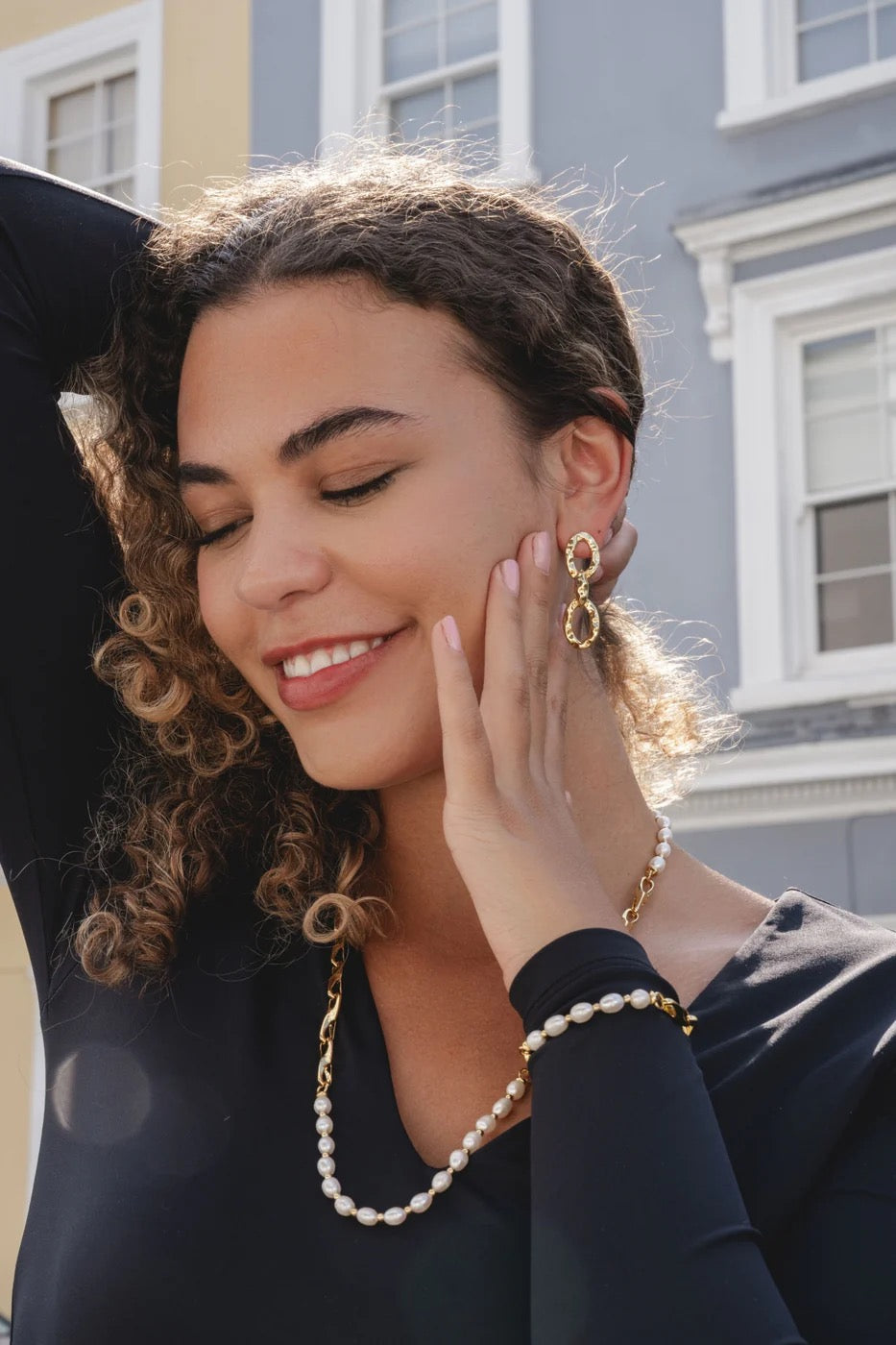 Park Lane Organic Statement Textured Open Link Dangly Gold Plated Earrings - Gold