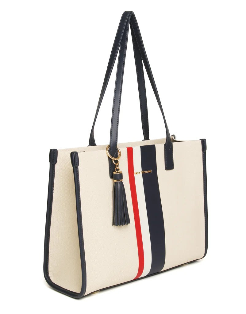 Alice Wheeler Stripe Tote Shoulder Handbag -Navy/Red/Cream