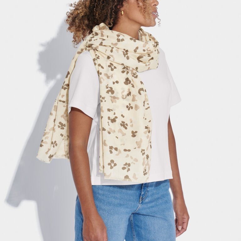 Katie Loxton Print Scarf - Blossom - Off White/Soft Tan