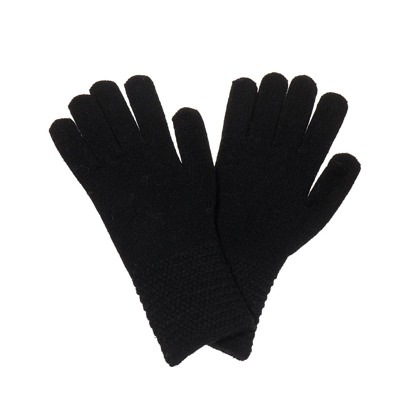 Park Lane Knitted Wool Crisscross Stitch Cuff Ladies Gloves- Ebony