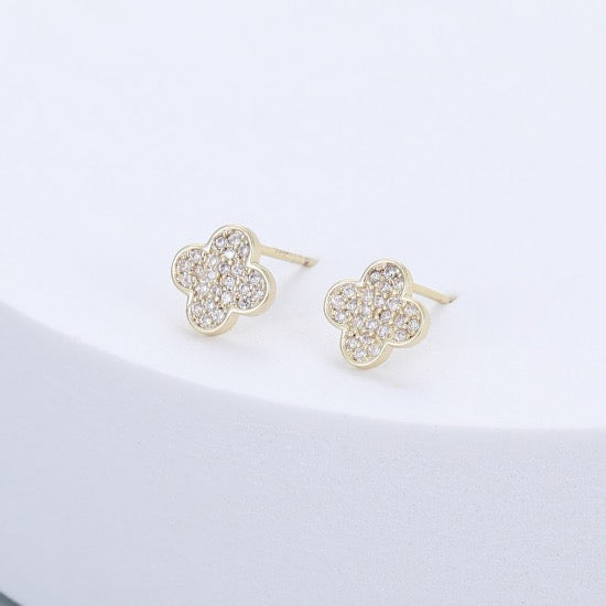 Gracee Jewellery Sparkly Pave Clover Fashion Stud Earrings -Gold