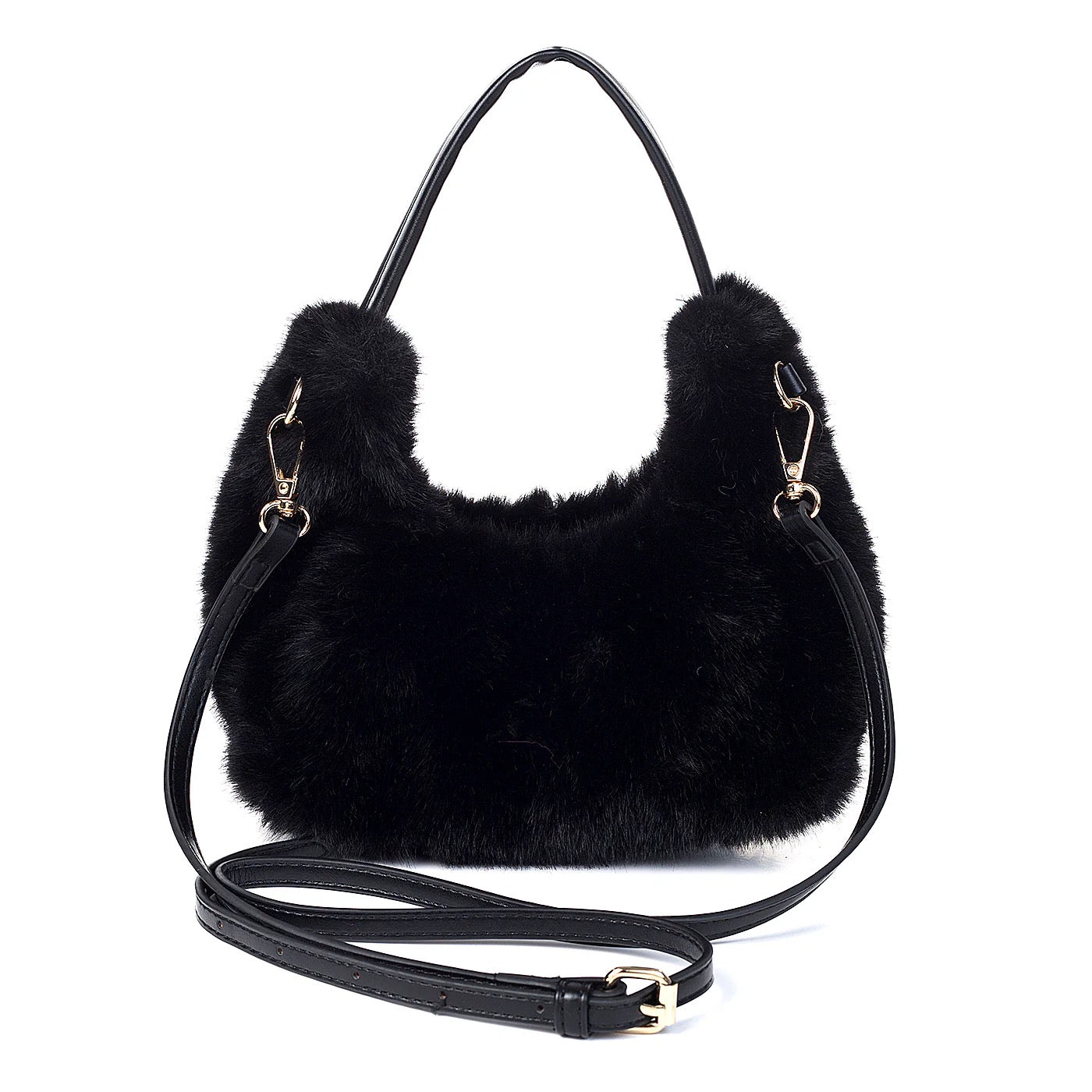Park Lane Small Scoop Faux Fur Handbag - Ebony