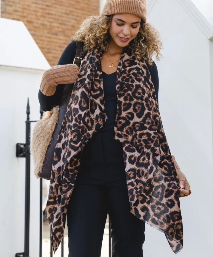 Park Lane Leopard Print Lightweight Scarf - Cocoa