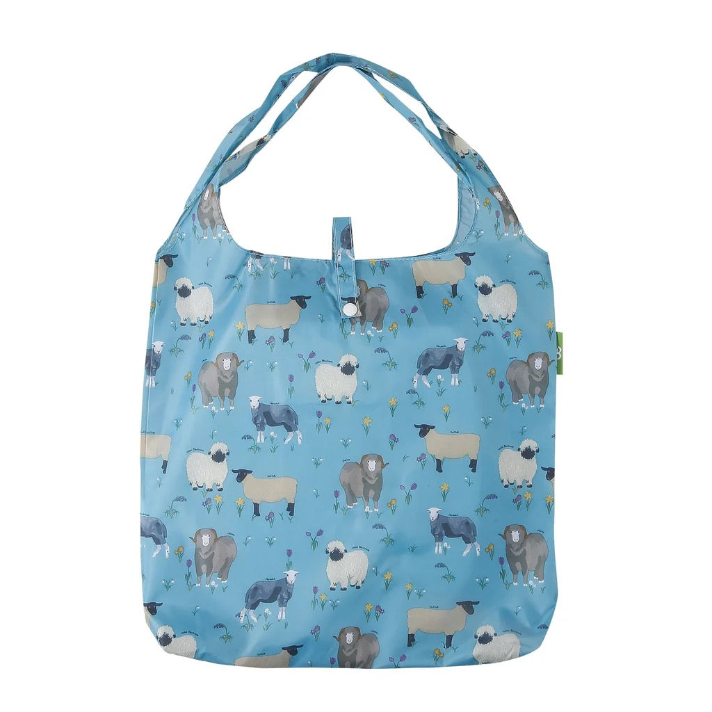 Eco Chic Foldable Recycled Shopping Bag - Sheep Realism -Light Blue