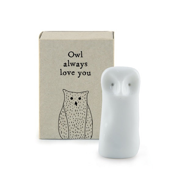 East of India Matchbox - Ceramic Tall Owl Ornament - Owl Always Love You