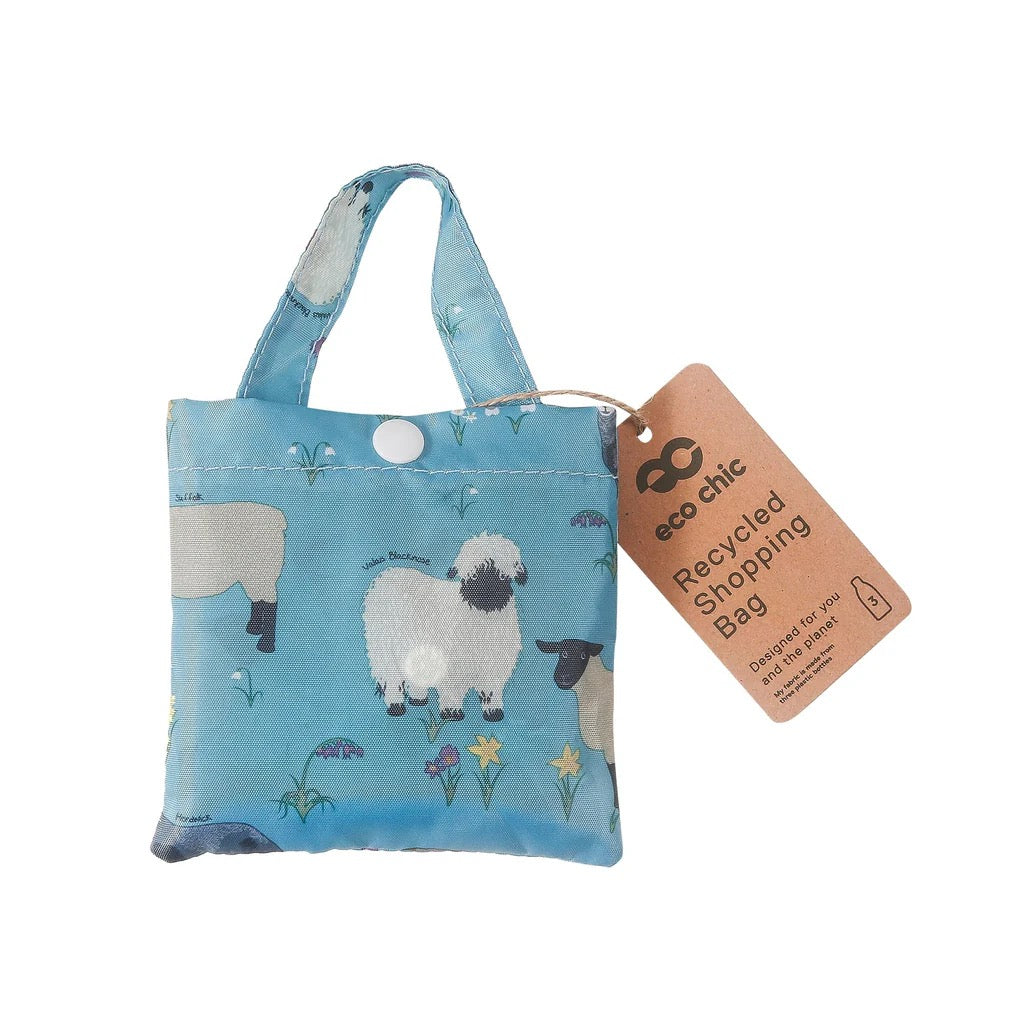Eco Chic Foldable Recycled Shopping Bag - Sheep Realism -Light Blue