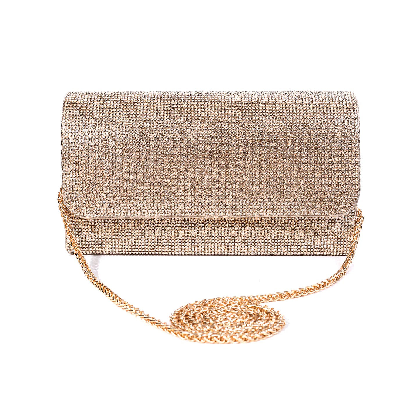 Park Lane Sparkly Crystal Envelope Clutch/Shoulder Chain Handbag - Gold/Clear