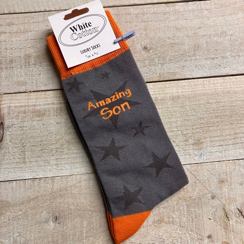 White Cotton Mens Ankle Socks - Grey Star - Amazing Son