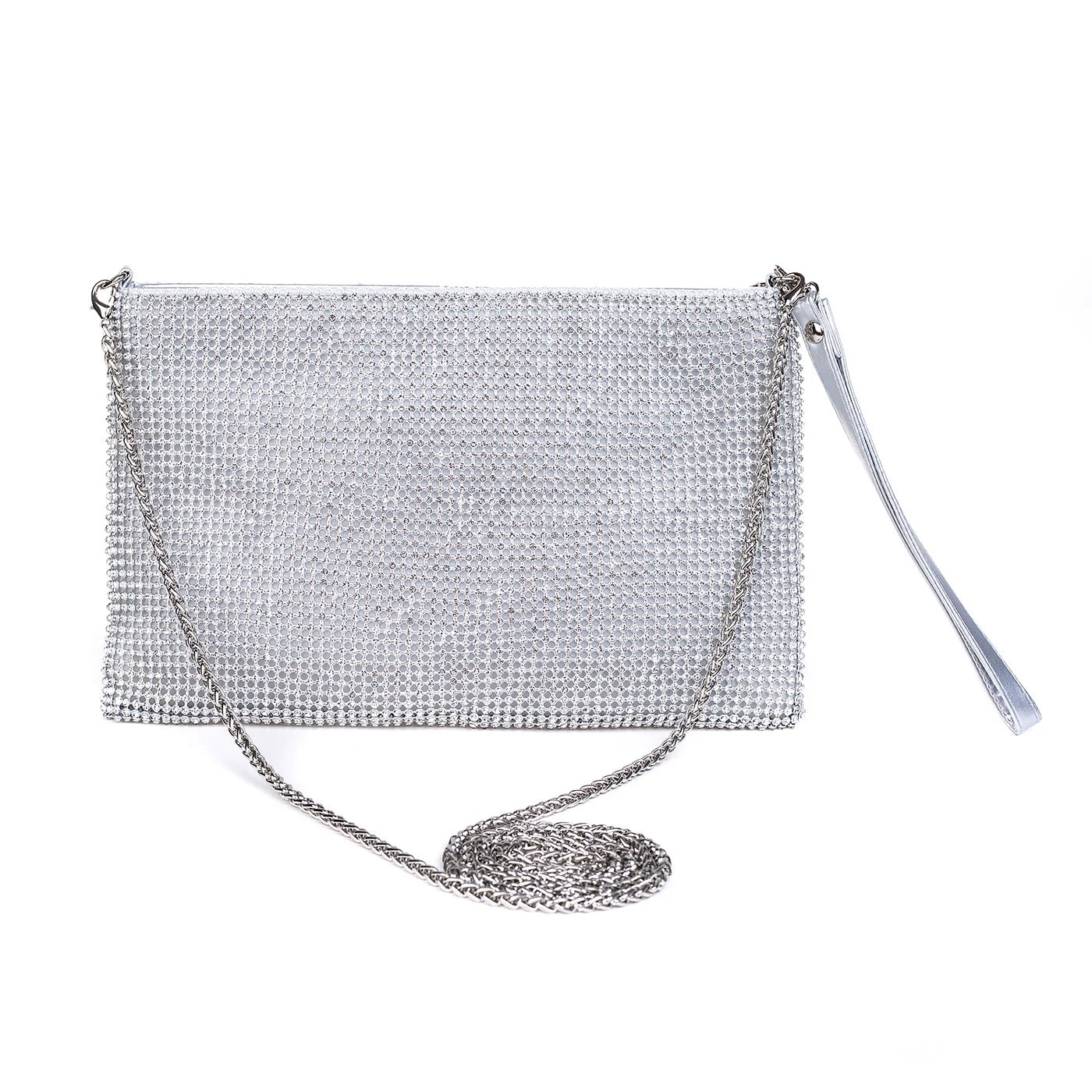 Park Lane Sparkly Mesh Crystal Slimline Pouch Clutch Handbag - Silver/Clear