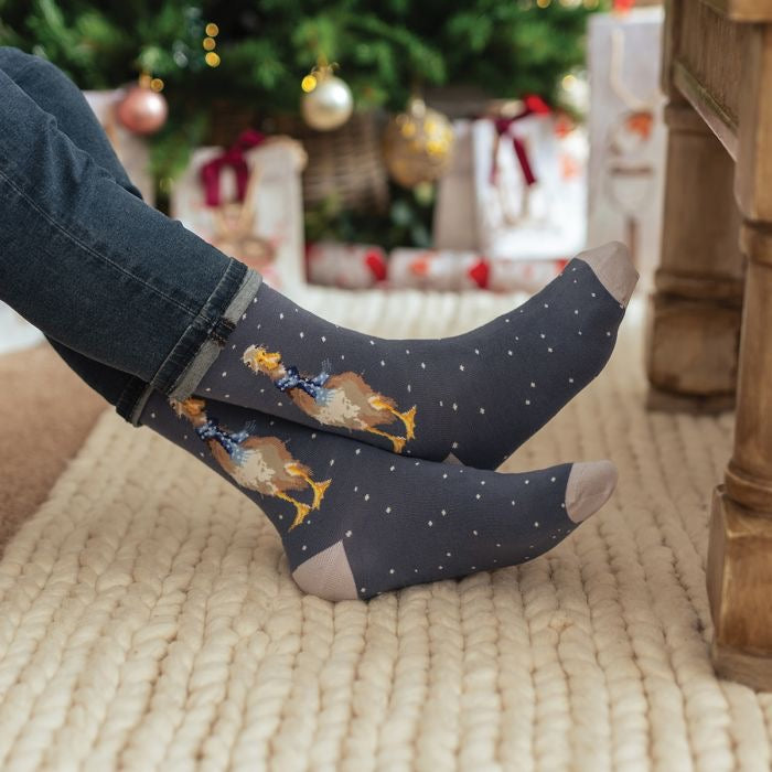 Duck 'Christmas Scarves' Mens Chirstmas Bamboo Socks - Wrendale Designs