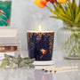NEW Sara Miller Luxury Ceramic Boxed Candle - Navy Hummingbirds - Amber, Orchid & Lotus Blossom