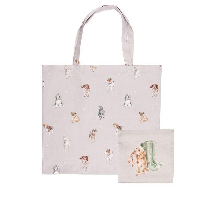 A Dog's Life Foldable Large Shopper Bag - Light Grey - Wrendale Designs