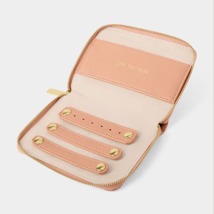 Katie Loxton Slim Travel Jewellery Case -Love You Mum - Peony Blush Pink