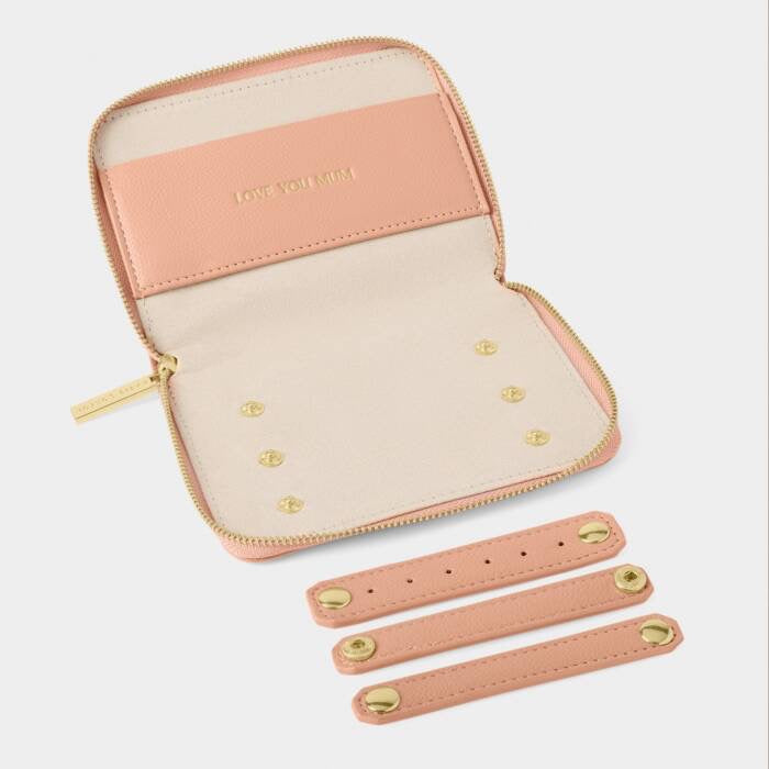 Katie Loxton Slim Travel Jewellery Case -Love You Mum - Peony Blush Pink